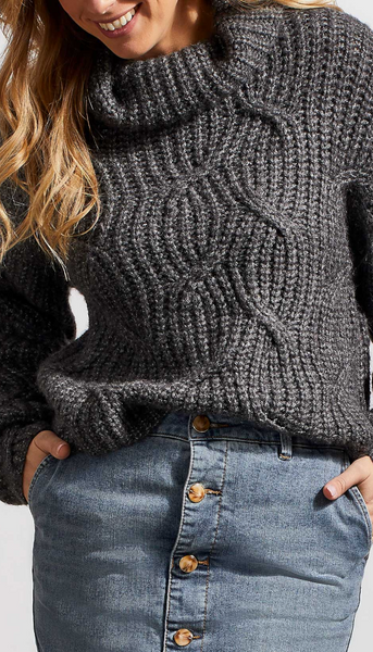 Turtle Neck Sweater With Cable Detail