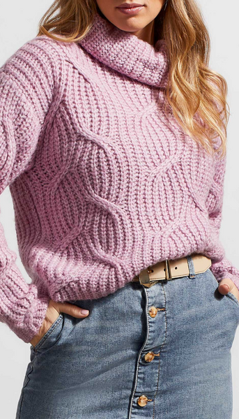 Turtle Neck Sweater With Cable Detail