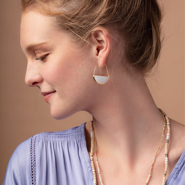 Stone Prism Hoop Earring - Opal/Silver
