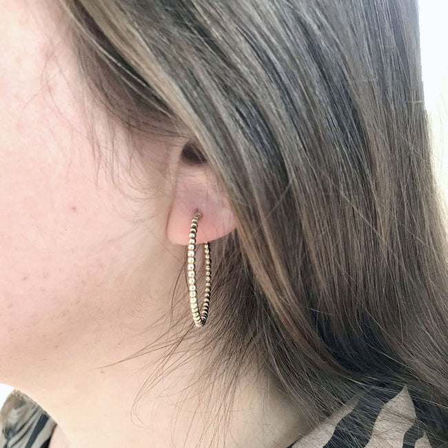 1.25" Hoop - 2mm Bead Gold Earring