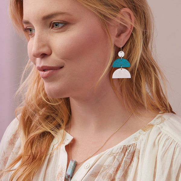 Stone Half Moon Earring - Turq/Silv