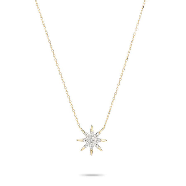 Solid Pave Starburst Necklace - Gold
