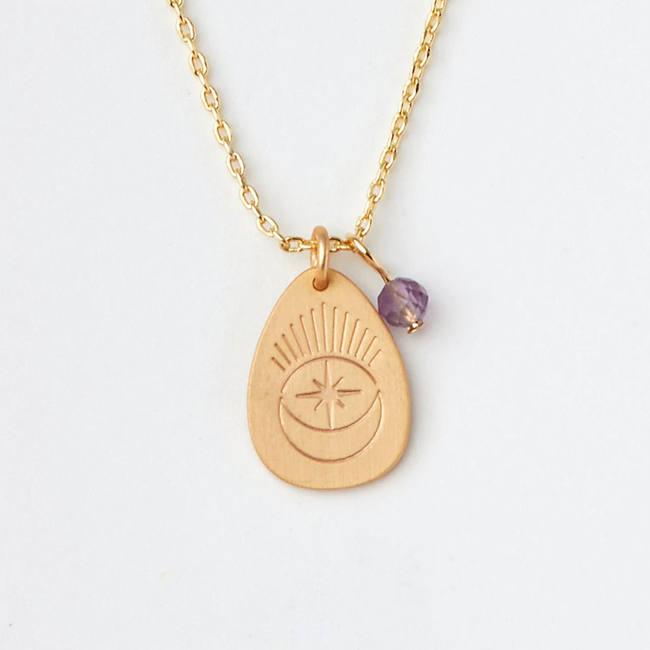 Stone Intention Charm Necklace - Amethyst