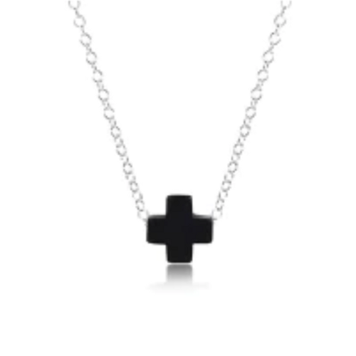 16” Signature Cross Sterling Necklace in Onyx