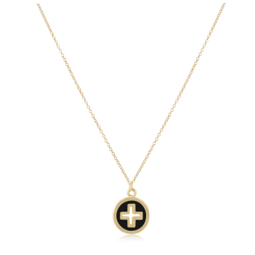 16" Necklace Gold - Signature Cross Gold Disc - Onyx