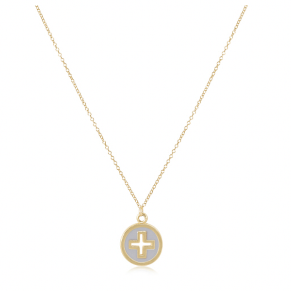 16" Necklace Gold - Signature Cross Gold Disc - Off-White