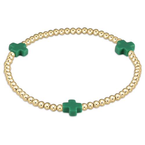 Signature Cross 3mm Bead Bracelet - Emerald
