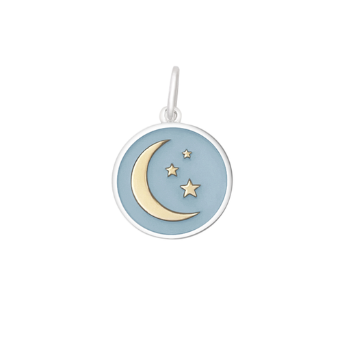 Small Moon & Stars Pendant - Pale Blue/Gold