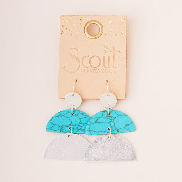 Stone Half Moon Earring - Turq/Silv