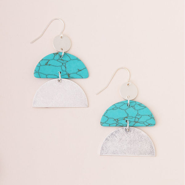 Stone Half Moon Earring - Turq/Silv